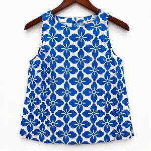 Boden Blue Floral Linen Sleeveless Shell Tank Top with Button Back Size 2